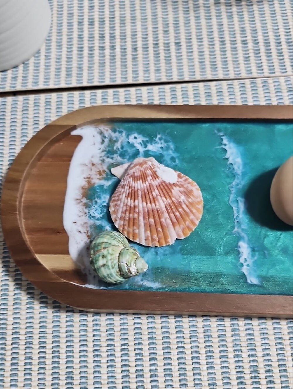 Teal Ocean Resin Acacia Wood Tray - Decorative Home Accent - Picture 8 of 11